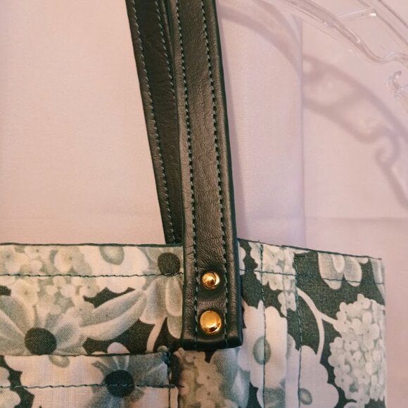 New Fall Floral Tote Shopper shoulder Bag Green White Double handle Carryall - Picture 11 of 12